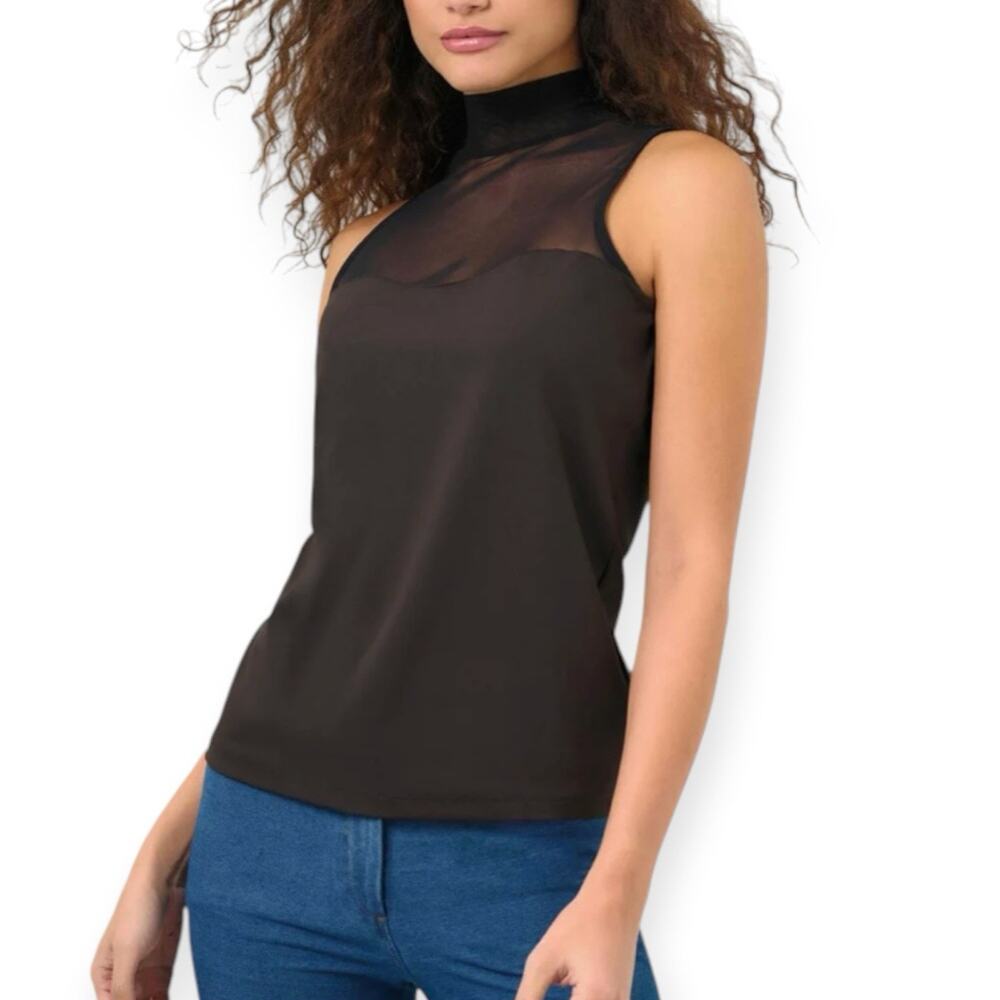 NWT Anatomie Ellen Sleeveless Mesh Mockneck Top Black Size XS